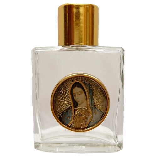 Botella Cristal Grueso Medalla Virgen de Guadalupe Dorado para Agua Bendita 30 ml Cobaart