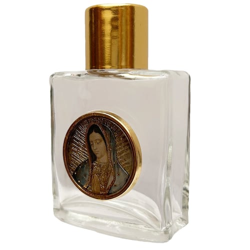 Botella Cristal Grueso Medalla Virgen de Guadalupe Dorado para Agua Bendita 30 ml Cobaart