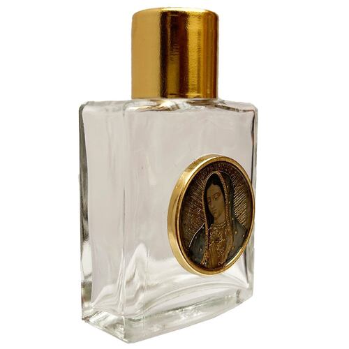 Botella Cristal Grueso Medalla Virgen de Guadalupe Dorado para Agua Bendita 30 ml Cobaart