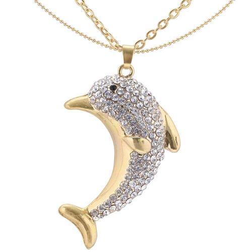 Collar con dije de delfín con cristales claros con acabado en chapa de oro Unlimited By Oro Boleado
