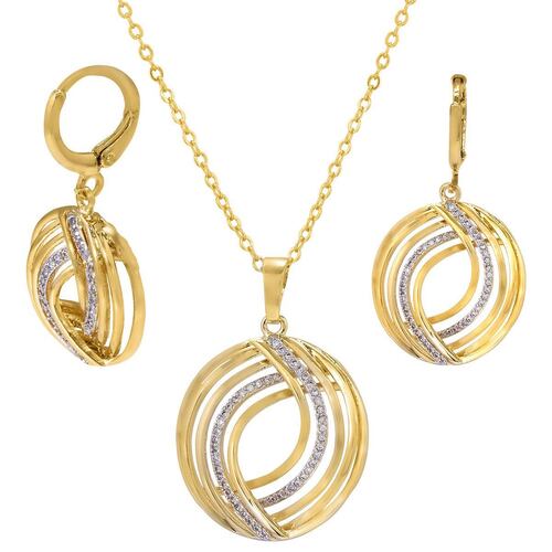 Set para dama collar y aretes en forma de semícirculos  con cristales claros acabado chapa de oro Unlimited By Oro Boleado
