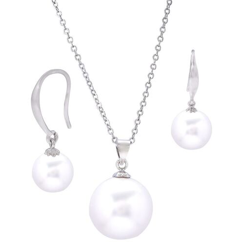 Set para dama collar y aretes de perla chapa de rodio de Unlimited By Oro Boleado