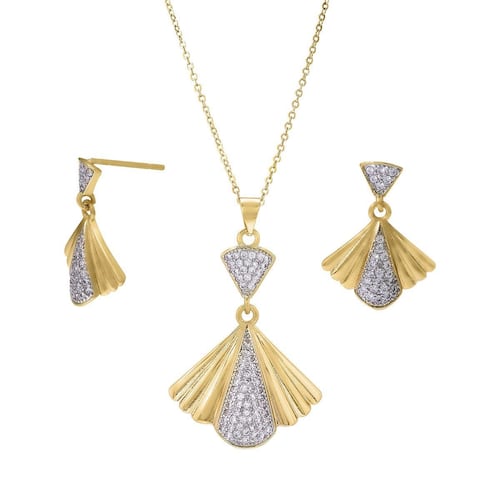 Set para dama de collar y aretes diseño de abanico con zirconias  chapa de oro de Unlimited By Oro Boleado