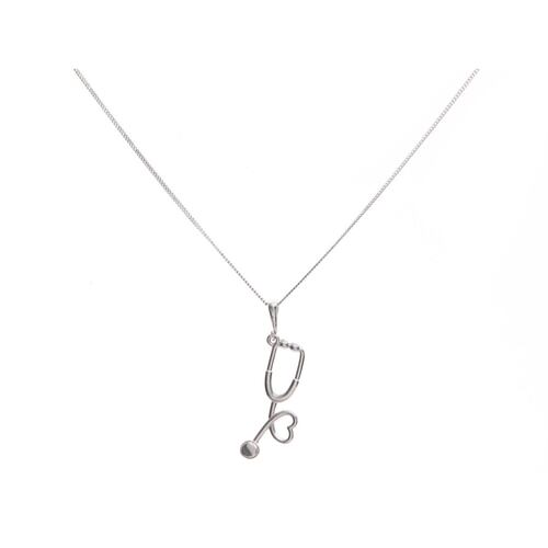 Collar Estetoscopio Plata .925 Baño de Rodio Armario Joyería