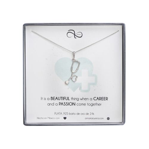 Collar Estetoscopio Plata .925 Baño de Rodio Armario Joyería
