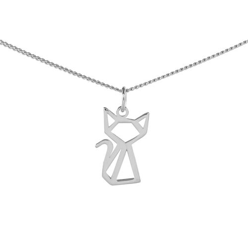 Collar Figura Gato Completo Plata .925 Baño de Rodio Armario Joyería