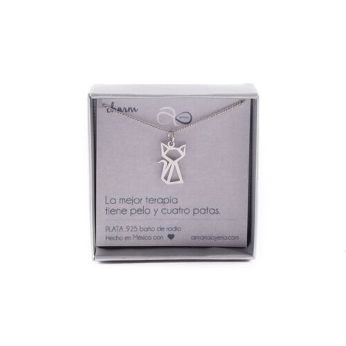 Collar Figura Gato Completo Plata .925 Baño de Rodio Armario Joyería