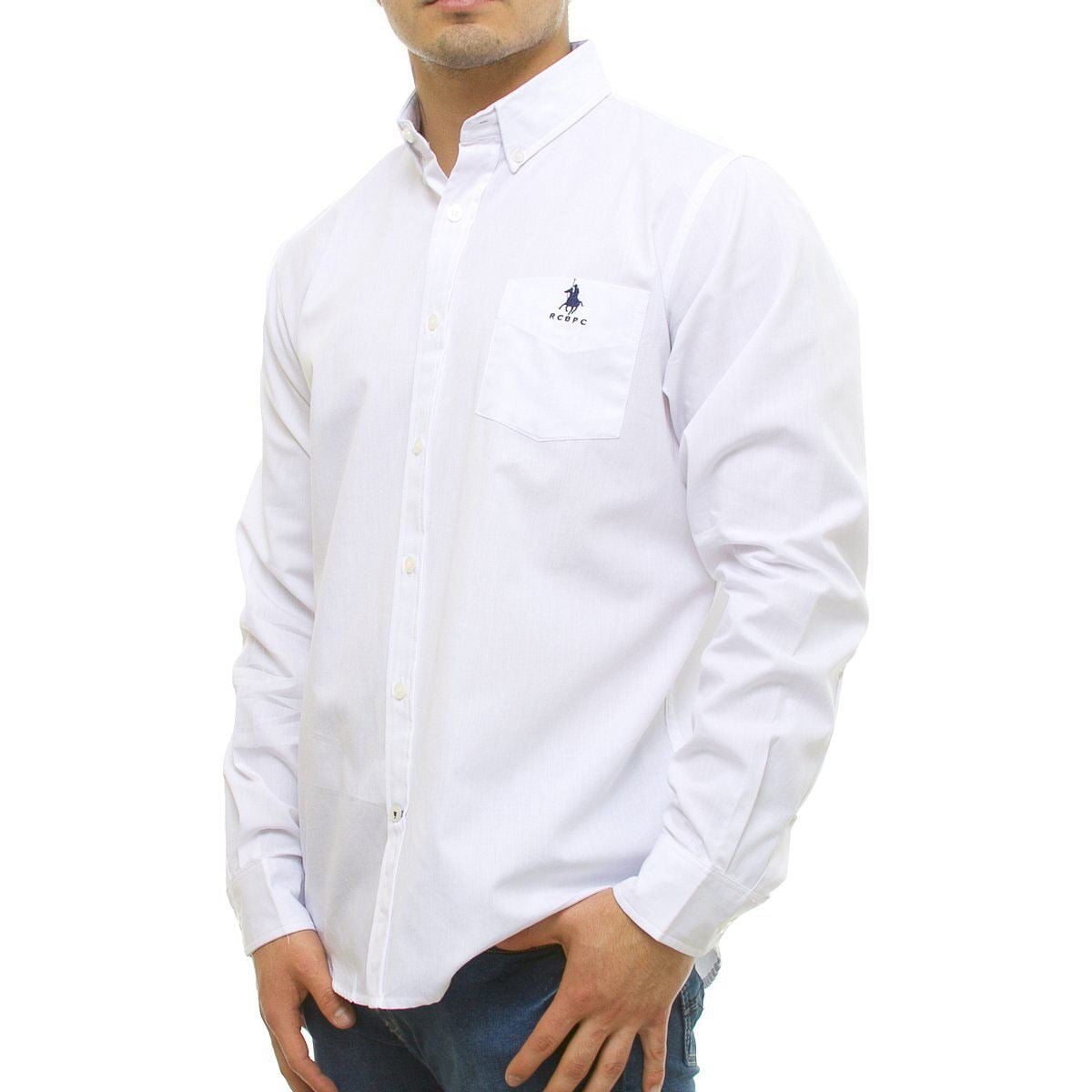 Camisa casual blanca lisa Polo Club talla extra grande