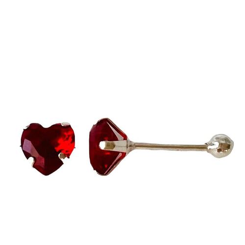 Broquel Corazón Plata 925 Piedra Roja Mediano APL160423