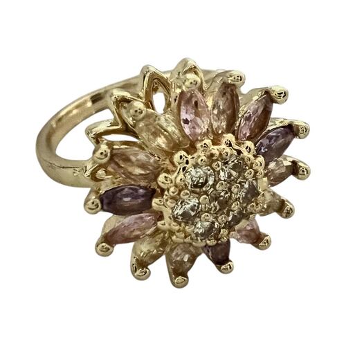 Anillo Giratorio Flor Multicolor Chapa de Oro Golden Wishes