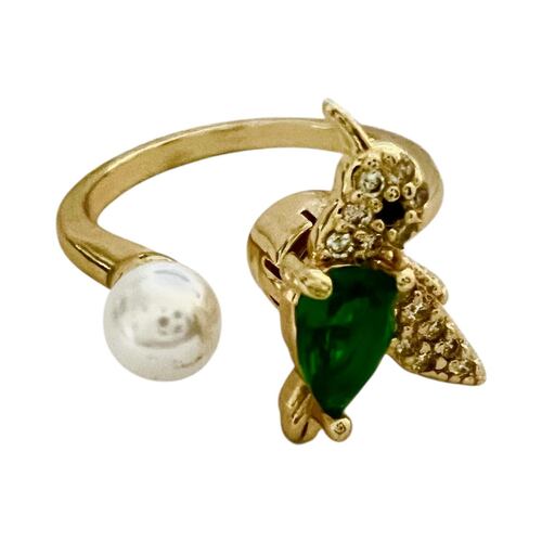 Anillo Giratorio Colibrí Verde Chapa de Oro Golden Wishes