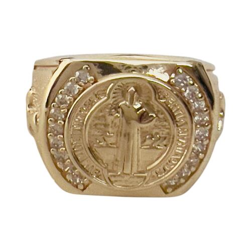 Anillo San Benito con Piedra Chapa de Oro Dorado Golden Wishes