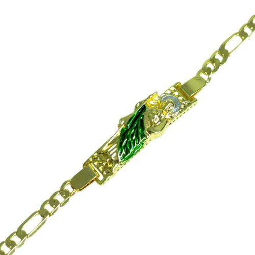 Pulsera San Judas Verde Chapa de Oro Dorado Golden Wishes