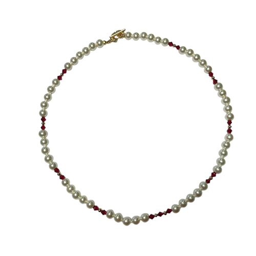 Collar Carmina Perla Blanca 6 Trompo Rojo Acemor