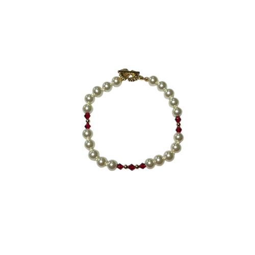 Pulsera Carmina Perla Blanca 6 Trompo Rojo Acemor