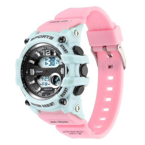 Reloj digital para mujer o niños, en color rosa y violeta.