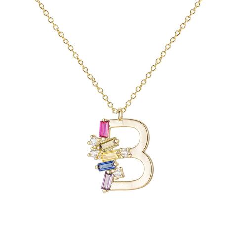 Collar Letra B Baño de Oro 14K y Circonias Dímelo con Amor