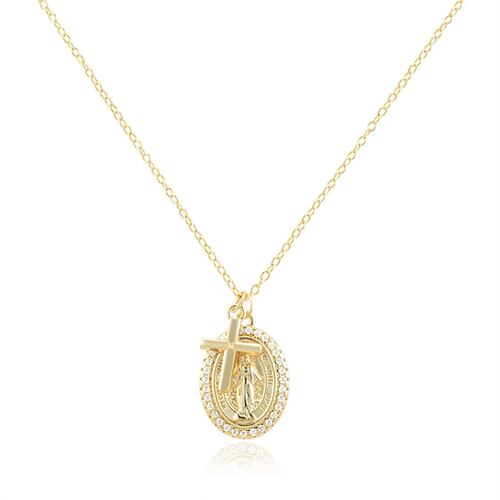 Collar Virgen Milagrosa Baño de Oro 14K Dímelo con Amor