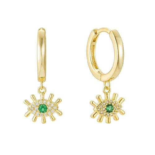 Aretes Ojo Turco Baño de Oro 14K y Circonias Dímelo con Amor