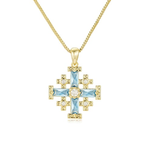 Collar Cruz Jerusalén Baño de Oro 14K y Circonias Dímelo con Amor