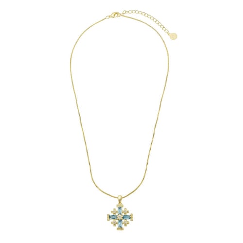 Collar Cruz Jerusalén Baño de Oro 14K y Circonias Dímelo con Amor