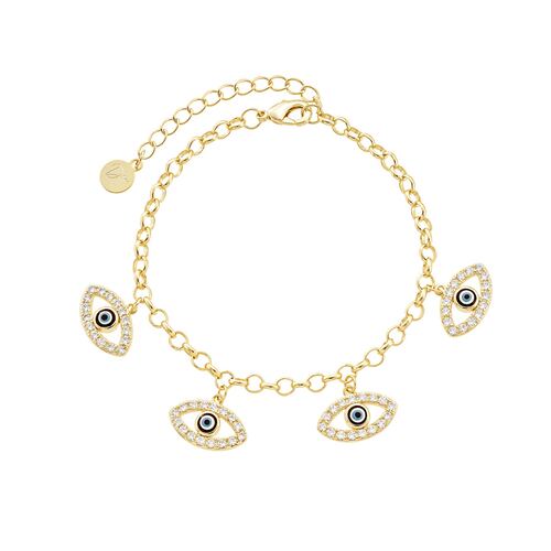 Pulsera Ojos Turcos Colgantes Baño de Oro 14K Dímelo con Amor
