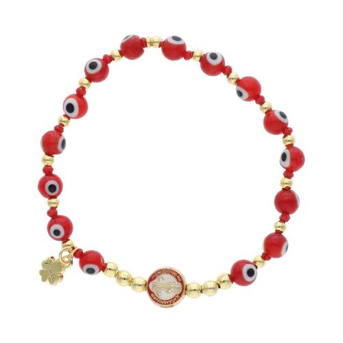 Pulsera Ojo Turco y Dije San Benito Chapa de Oro 18K Zorte