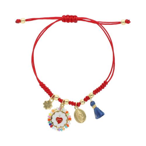 Pulsera Hilo Rojo y Dije del Sagrado Corazón Chapa de Oro 18K Zorte