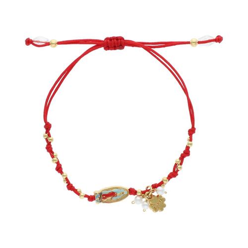 Pulsera Tejido Hilo Rojo y Dije de La Virgen de Guadalupe Chapa de Oro 18K Zorte