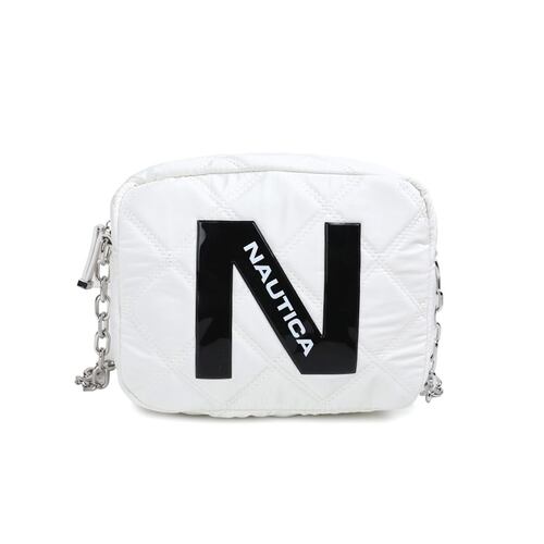 Bolsa estilo Crossbody marca Náutica color Blanco con cartera en contraste color Negro modelo A10521