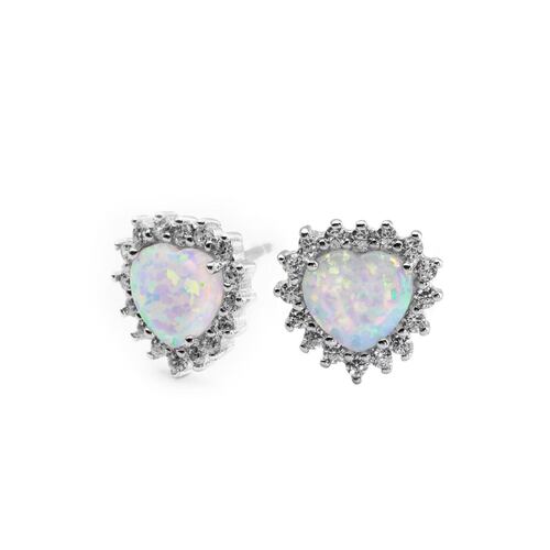 Aretes Corazón Cabuchón Blanco Sintético 0602062  Plata .925 Terminado En Rodio Vicari