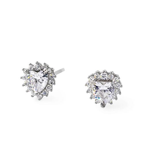 Aretes Corazón Diamante Simulado Plata .925 Vicari