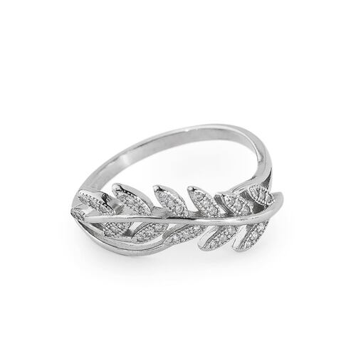 Anillo Hoja Diamante Simulado Plata .925 Vicari