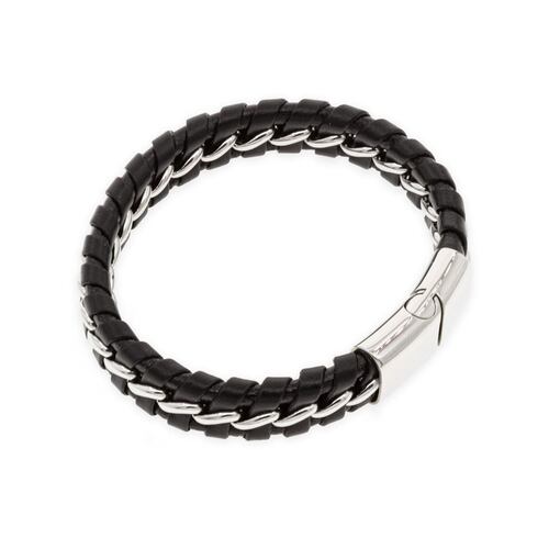 Pulsera Gruesa de Piel con Acero Trenzado Mayfer
