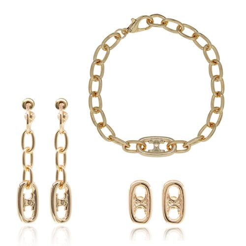 Set Pulsera+Collar+Aretes+Arracadas Eslabones Parisa