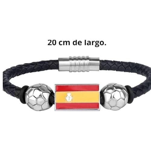 Pulsera Mundial de Piel con Bandera España y Balones Mayfer Homme