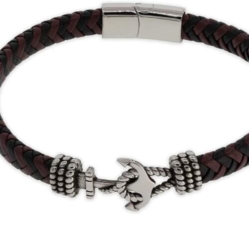 Pulsera Trenzada de Piel con Dije de Ancla Mayfer Homme