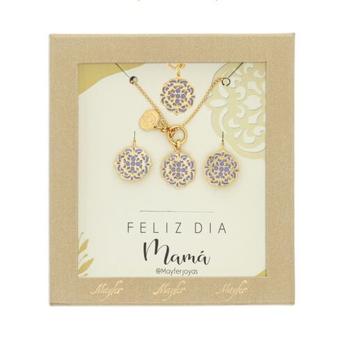Set Collar, Aretes y Pulsera de Mandala Esmaltada Morada Mayfer