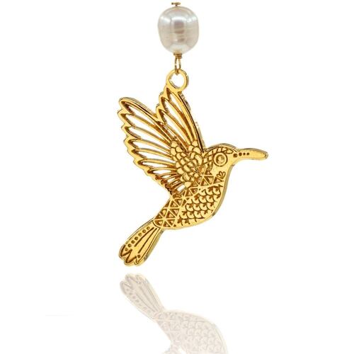 Aretes Colgantes de Colibrí con Perla de Río Ablime