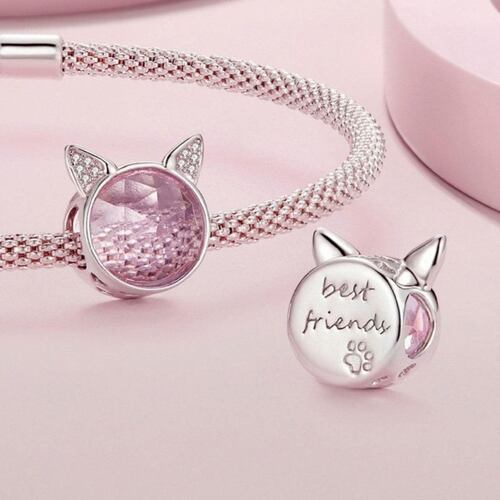 Charm Gatito Gristal Rosa Mayfer