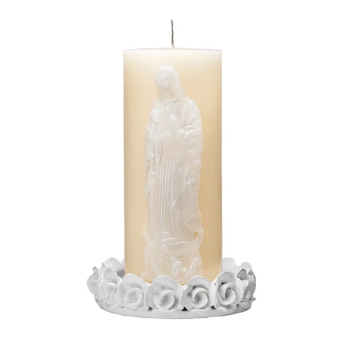 Cirio Virgen de Guadalupe grande con base de cerámica