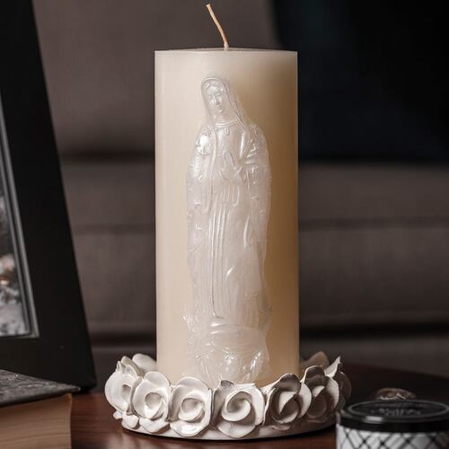 Cirio Virgen de Guadalupe grande con base de cerámica