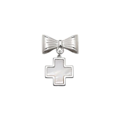 Segurito Cruz madre perla plata con moño plata