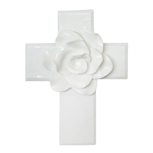 Cruz de cerámica MAE con flor tamaño grande