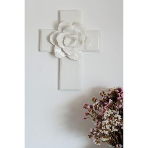 Cruz de cerámica MAE con flor tamaño grande