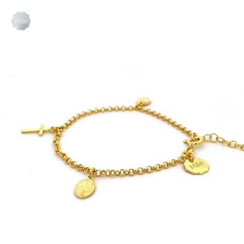 Pulsera Virgen de Guadalupe, Medalla Milagrosa y Cruz dorada