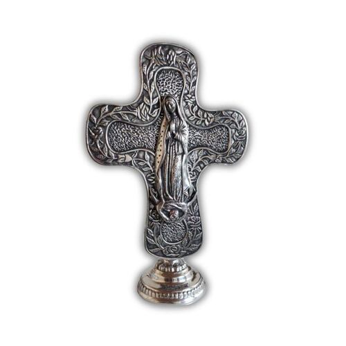 Figura Decorativa Diseño Cruz con Flores y Virgen de Guadalupe MAE