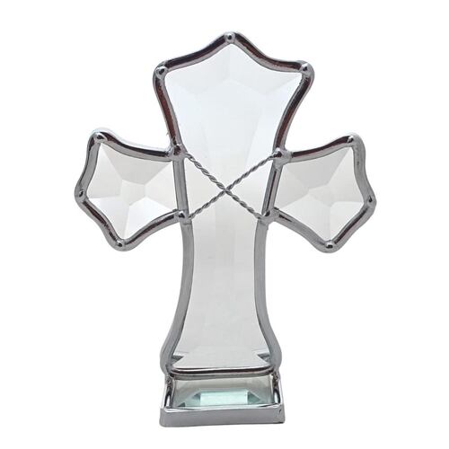 Cruz de vidrio biselado blanca chica