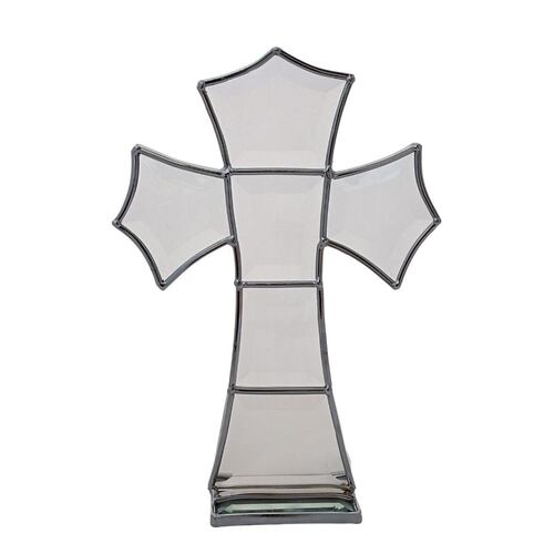 Cruz de vidrio biselado blanca grande