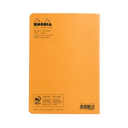 Libreta Rhodia A5 Pasta Suave Rayas Color Naranja